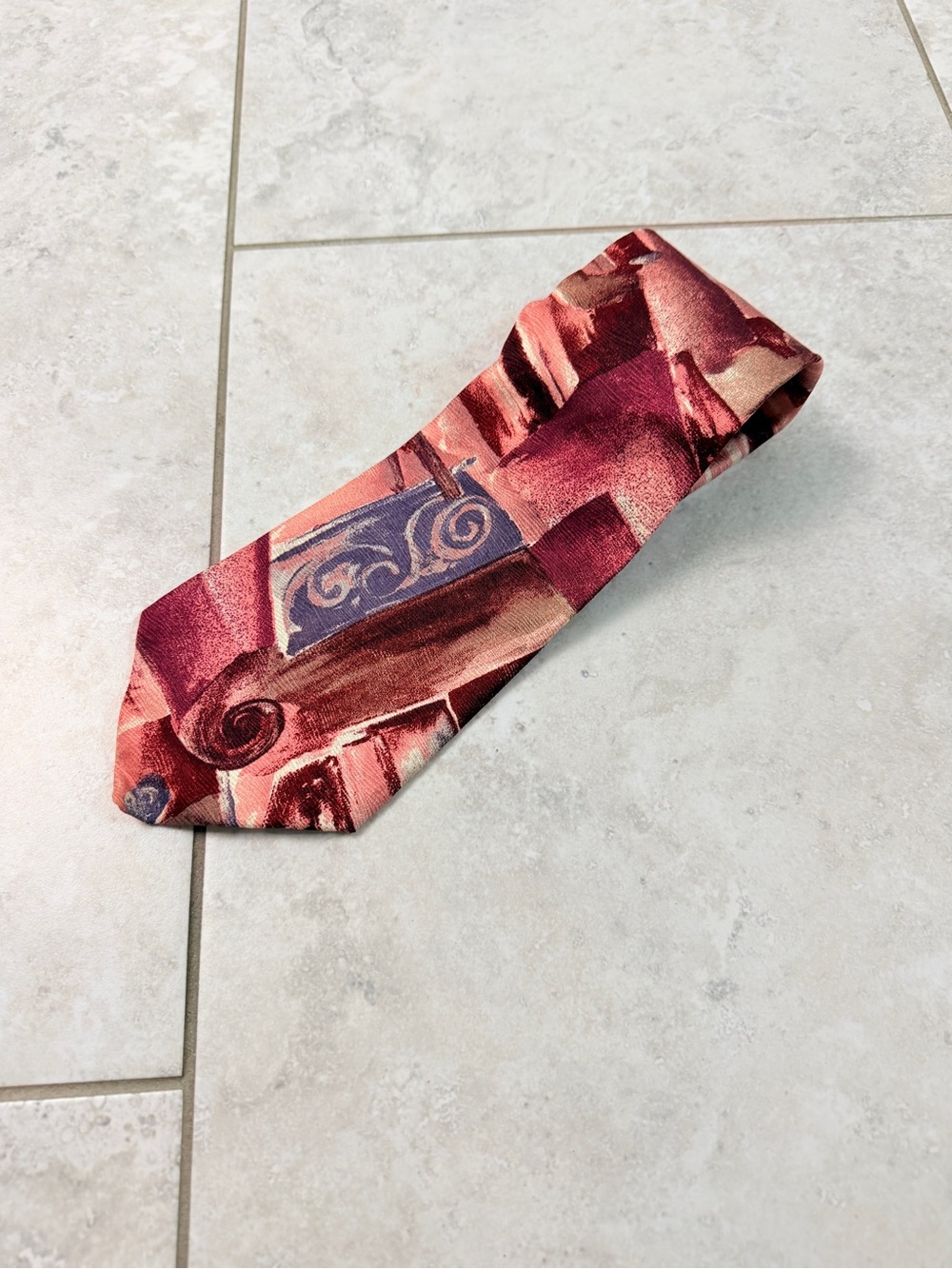 Christian Dior Monsieur Mens Abstract Silk Neck Tie Pink Burgundy Designer Tie